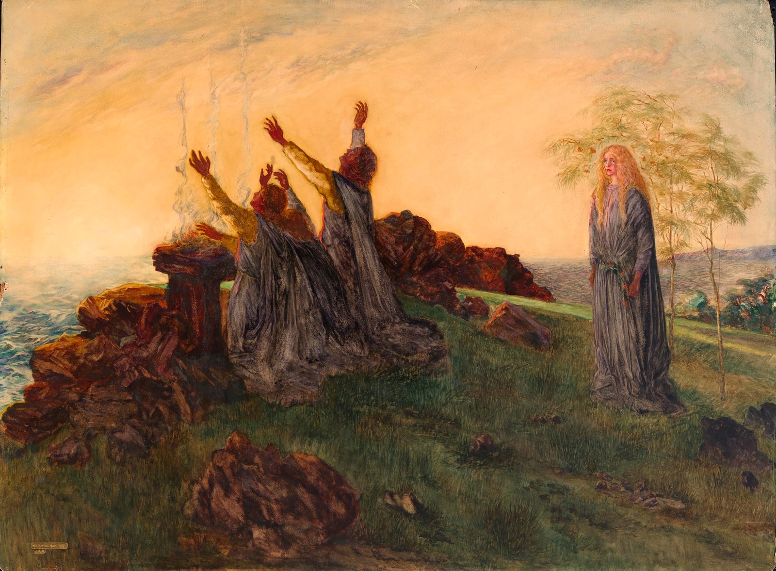 Da Loria Norman’s watercolor The Passing of St. Brighid, depicting the Christian saint rather than the Irish goddess