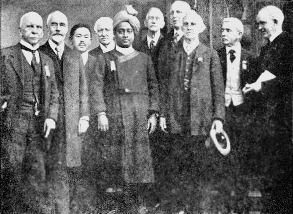 Paramahansa Yogananda with fellow delegates at a religious congress in Boston in 1920